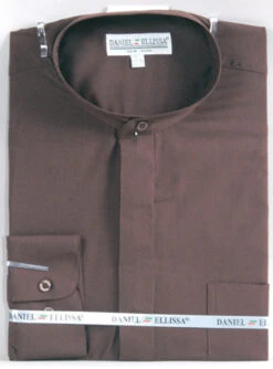 Basic Banded Collar Dress Shirt In Dark Brown