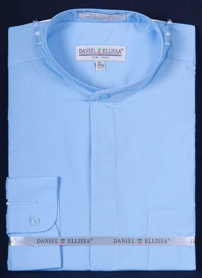 Basic Banded Collar Dress Shirt In Light Blue 3 Basic Banded Collar Dress Shirt In Light Blue