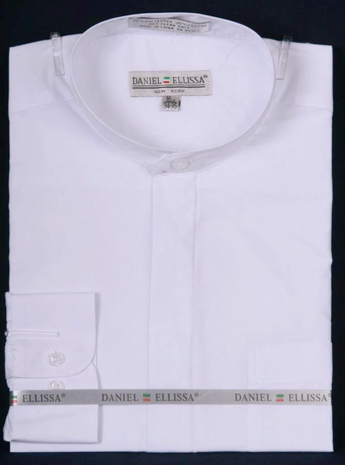 Basic Banded Collar Dress Shirt In White 3 Basic Banded Collar Dress Shirt In White