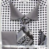 French Cuff Checker Pattern Cotton Shirt In Black/White With Tie, Cuff Links And Handkerchief -Shirts Sales Store DS3782P2 BLACK WH