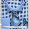 French Cuff Checker Pattern Cotton Shirt In Blue With Tie, Cuff Links And Handkerchief 2 French Cuff Checker Pattern Cotton Shirt In Blue With Tie, Cuff Links And Handkerchief -Shirts Sales Store DS3782P2 BLUE