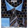 French Cuff Circle Printed Cotton Shirt In Black/Blue With Tie, Cuff Links And Handkerchief -Shirts Sales Store DS3784P2 BLK BLUE
