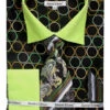 French Cuff Circle Printed Cotton Shirt In Black/Green With Tie, Cuff Links And Handkerchief