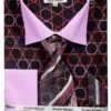 French Cuff Circle Printed Cotton Shirt In Black/Lilac With Tie, Cuff Links And Handkerchief -Shirts Sales Store DS3784P2 BLK LILAC