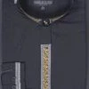 Basic Banded Collar Dress Shirt With Embroidery In Black
