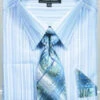 French Cuff Blue Striped Pattern Dress Shirt Set With Tie, Cuff Links And Handkerchief -Shirts Sales Store Dn96m blue