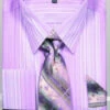 French Cuff Lavender Striped Pattern Dress Shirt Set With Tie, Cuff Links And Handkerchief -Shirts Sales Store Dn96m lav