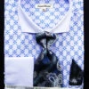 French Cuff Printed Two Tone Shirts In Blue With Tie, Cuff Links And Handkerchief -Shirts Sales Store FRV4126P2 BLUE