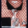 French Cuff Printed Two Tone Shirt In Coral With Tie, Cuff Links And Handkerchief -Shirts Sales Store FRV4126P2 CORAL
