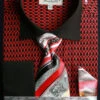 French Cuff Printed Tone On Tone Shirt In Black/Red With Tie, Cuff Links, And Handkerchief
