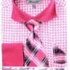 French Cuff Checker Pattern Cotton Shirt In Fuchsia With Tie, Cuff Links And Handkerchief 2 French Cuff Checker Pattern Cotton Shirt In Fuchsia With Tie, Cuff Links And Handkerchief -Shirts Sales Store FRV4128P2 FUCHSIA