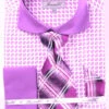 French Cuff Checker Pattern Cotton Shirt In Lilac With Tie, Cuff Links And Handkerchief -Shirts Sales Store FRV4128P2 LILAC