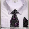 French Cuff Dress Shirt Regular Fit In White/Purple With Tie, Cuff Links And Pocket Square 1 French Cuff Dress Shirt Regular Fit In White/Purple With Tie, Cuff Links And Pocket Square -Shirts Sales Store SO5DS3792P2 PURPLE