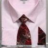 French Cuff Dress Shirt Regular Fit In White/Red With Tie, Cuff Links And Pocket Square -Shirts Sales Store SO5DS3792P2 RED