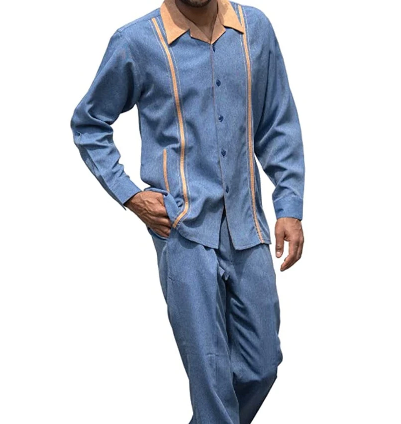 Blue Denim Feel 2 Piece Long Sleeve Walking Suit 3 Blue Denim Feel 2 Piece Long Sleeve Walking Suit