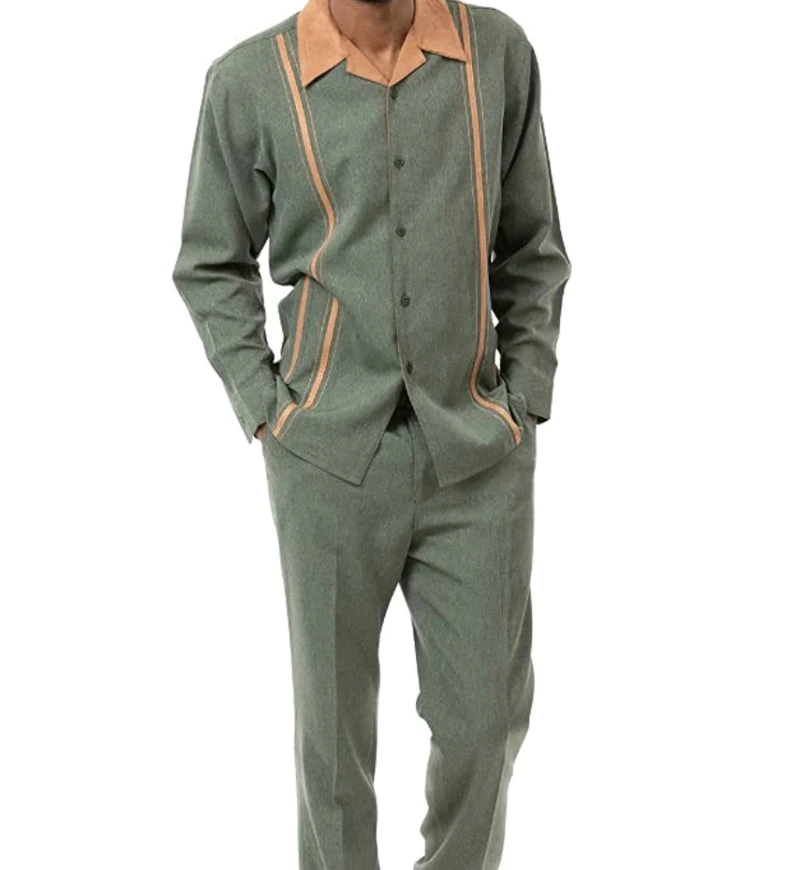 Hunter Green Denim Feel 2 Piece Long Sleeve Walking Suit 3 Hunter Green Denim Feel 2 Piece Long Sleeve Walking Suit
