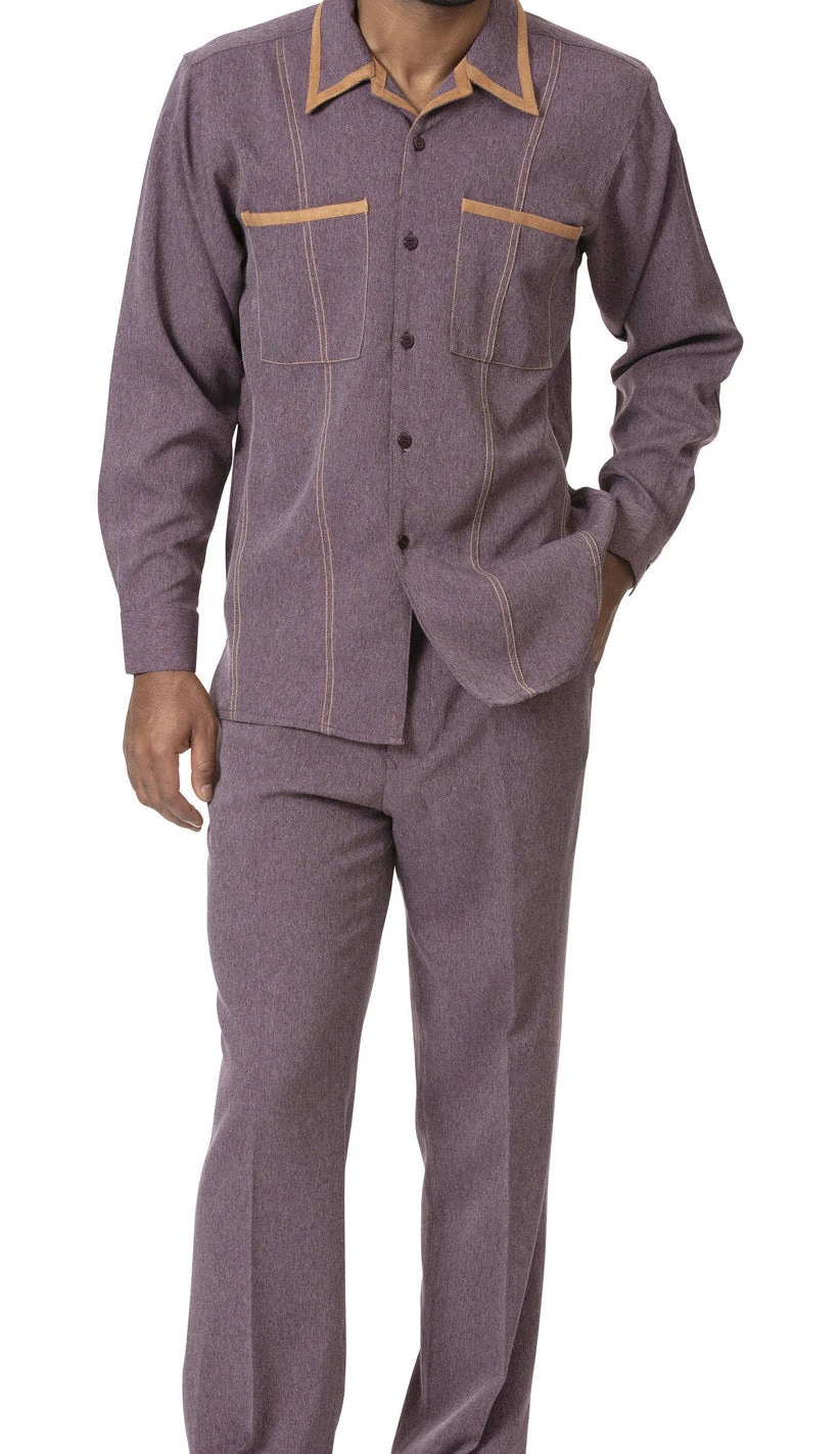 Wine Denim Feel 2 Piece Long Sleeve Walking Suit 3 Wine Denim Feel 2 Piece Long Sleeve Walking Suit