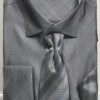 French Cuff Regular Fit Shirt In Black With Tie, Cuff Links, And Handkerchief