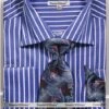 French Cuff Regular Fit Shirt Set Bold Stripe Royal Blue With Tie, Cuff Links And Hanky -Shirts Sales Store ds3793p2 royal