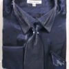 Navy Metallic Velvet Dress Shirt Set French Cuff -Shirts Sales Store ds3808p2 navy
